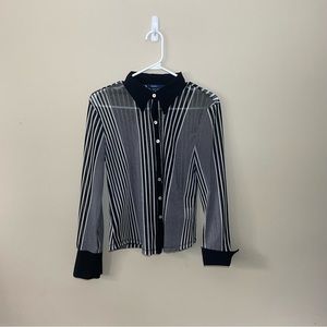 Reitmans Blouse Button Down Shirt Pin Striped Black White